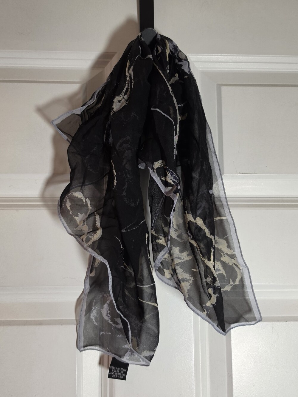 BCBGMaxazria Sheer Black Floral Pattern Silk Square Scarf